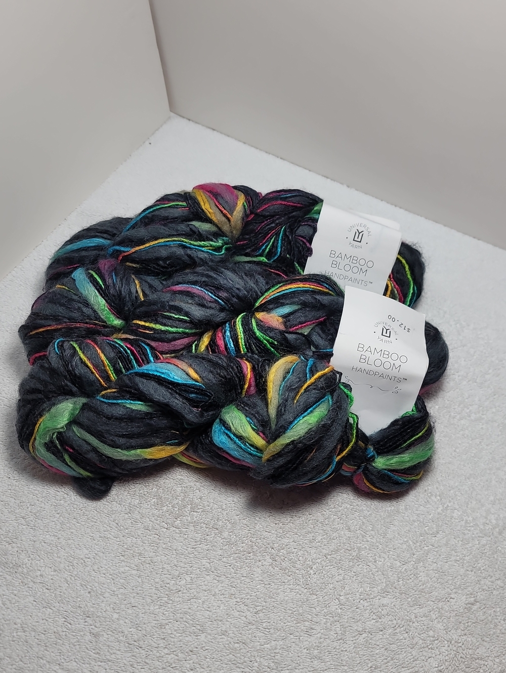 Bamboo Bloom Handpaints Chunky Yarn - Black with Multicolor Neons 3 Skeins -NWT